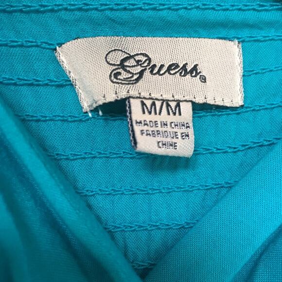 Guess turquoise blue sundress medium rayon smocked spaghetti strap babydoll mini - Picture 4 of 6
